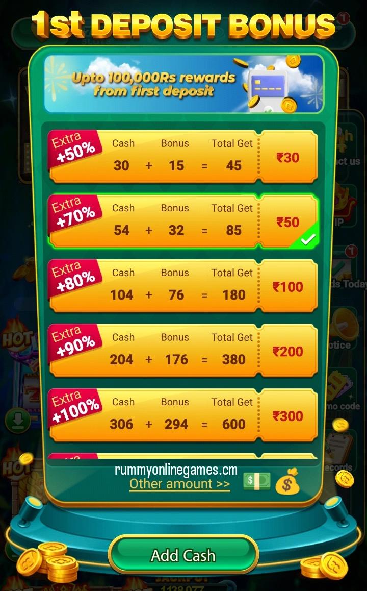 DEPOSITE BONUS FOR TOP RUMMY APP